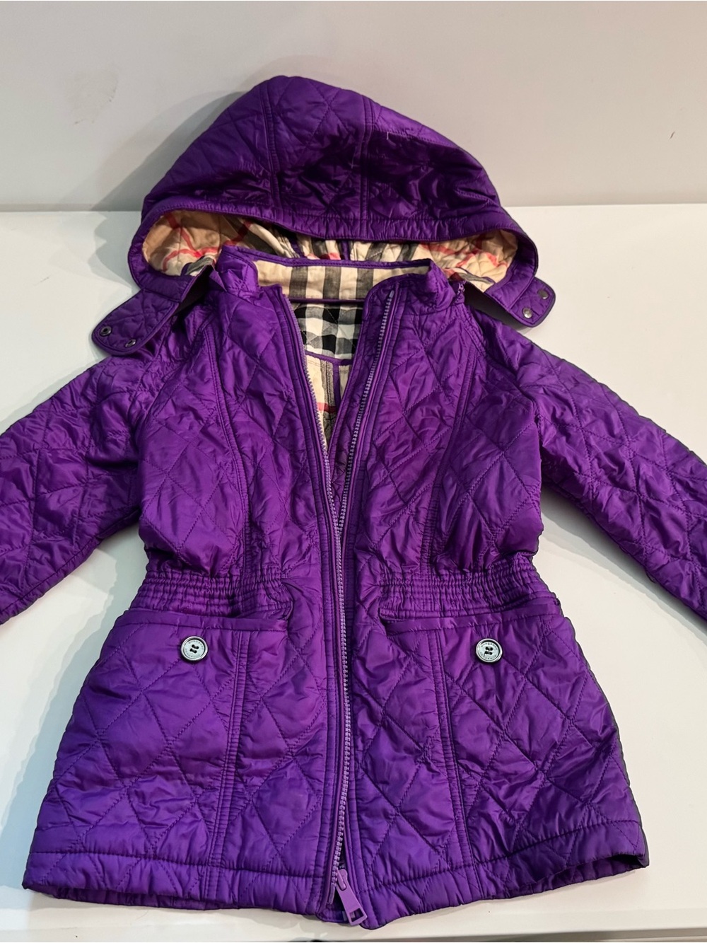 Burberry Purple Quilted Hooded Girls' Puffer Coat